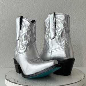 Lane SMOKESHOW Cowboy Bootie Womens 6.5 Silver Western Cowgirl Short Ankle Boots